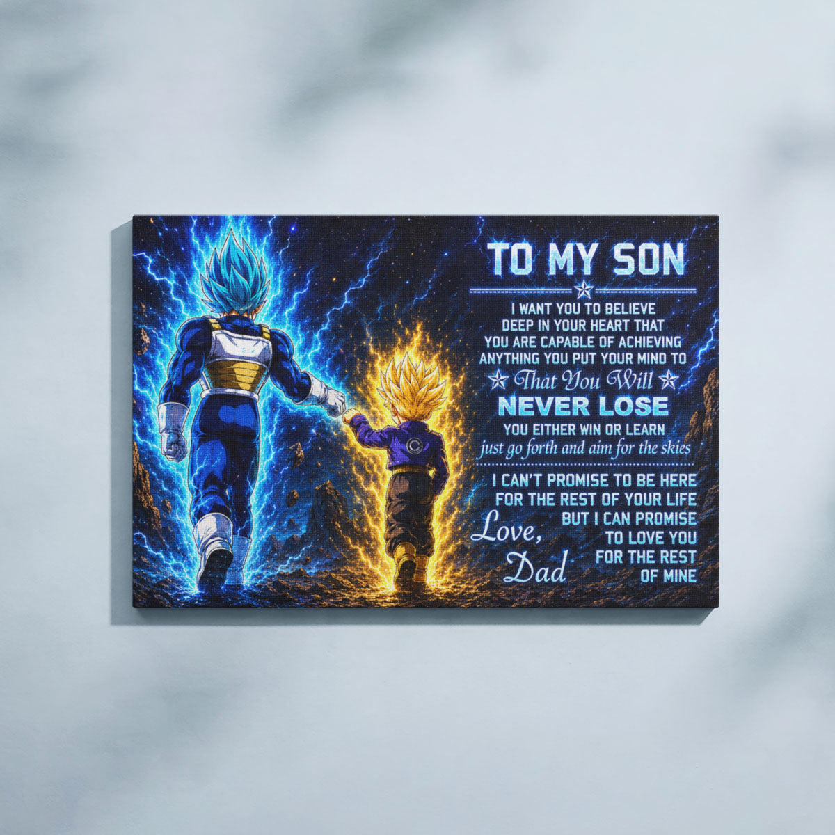 Dragon Ball Z Vegeta and Trunks Canvas Wall Art - To My Son From Dad Meaningful Gift for Son - DBZ Anime Ready to Hang Boy Room Decor - DR110
