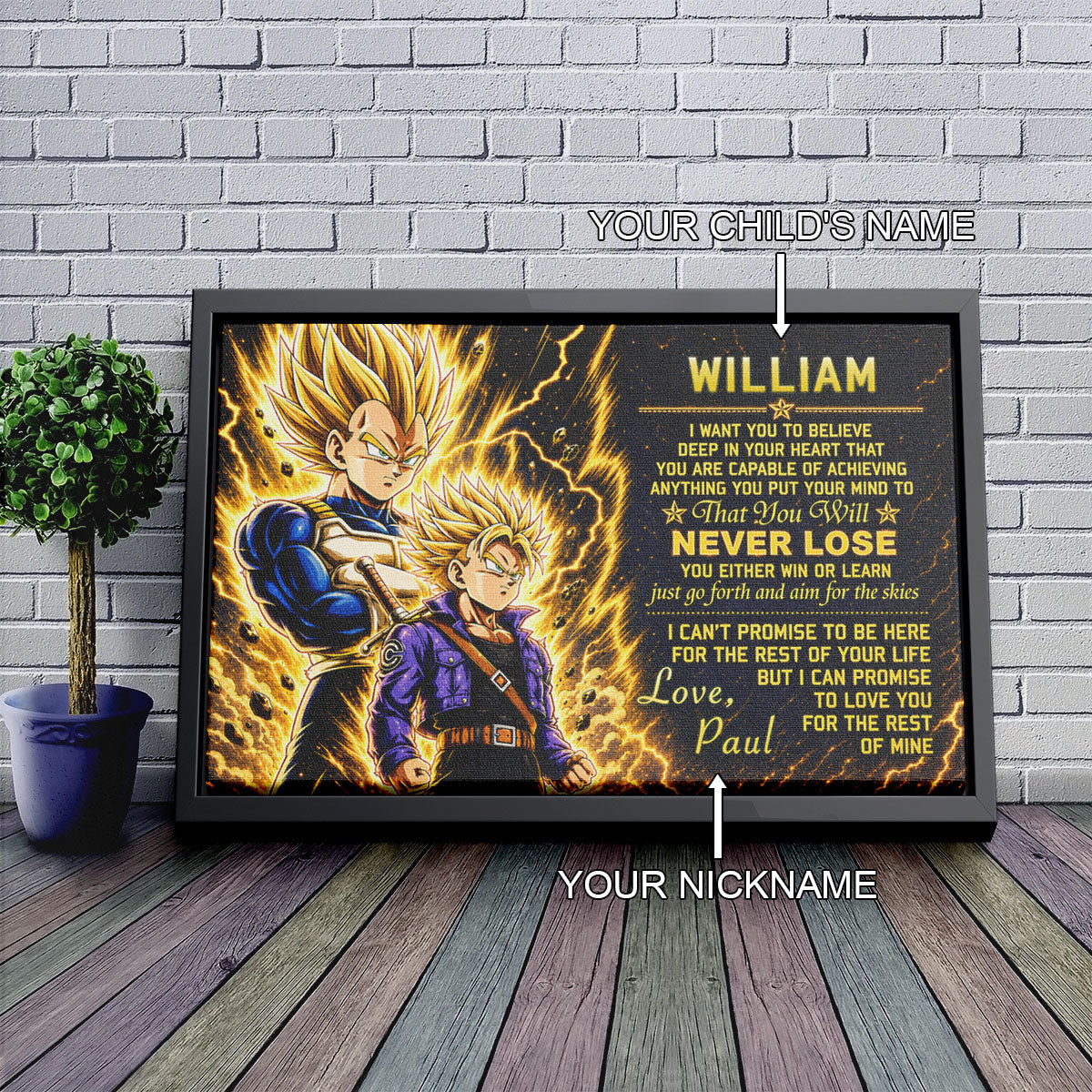 Dragon Ball Z Vegeta and Trunks Canvas Wall Art - To My Son From Dad Meaningful Gift for Son - DBZ Anime Ready to Hang Boy Room Decor - DR111