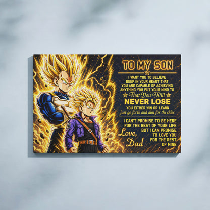 Dragon Ball Z Vegeta and Trunks Canvas Wall Art - To My Son From Dad Meaningful Gift for Son - DBZ Anime Ready to Hang Boy Room Decor - DR111