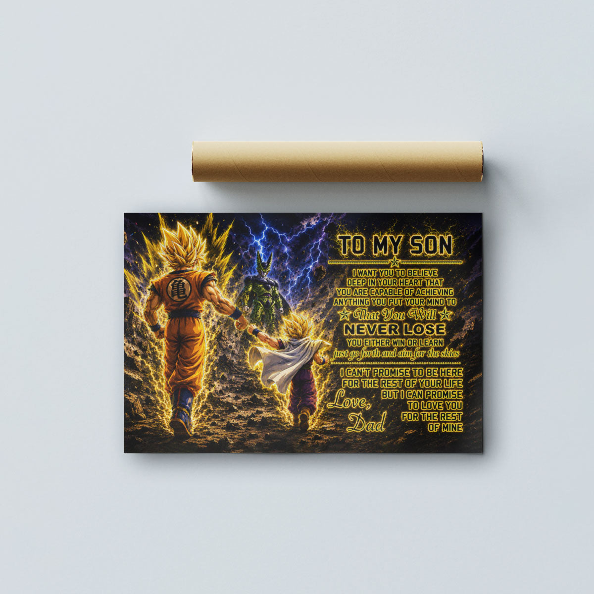 Dragon Ball Z Goku Gohan Canvas Wall Art - To My Son From Dad Meaningful Inspirational Gift - DBZ Anime Ready to Hang Boy Room Decor - DR112