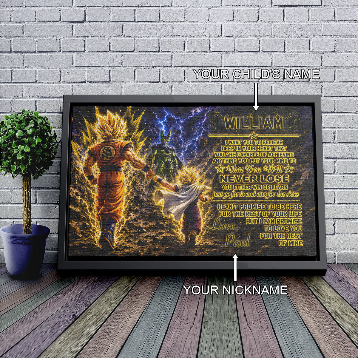 Dragon Ball Z Goku Gohan Canvas Wall Art - To My Son From Dad Meaningful Inspirational Gift - DBZ Anime Ready to Hang Boy Room Decor - DR112