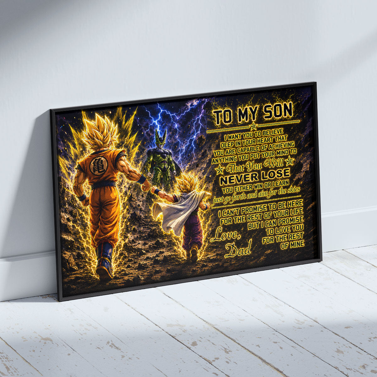 Dragon Ball Z Goku Gohan Canvas Wall Art - To My Son From Dad Meaningful Inspirational Gift - DBZ Anime Ready to Hang Boy Room Decor - DR112