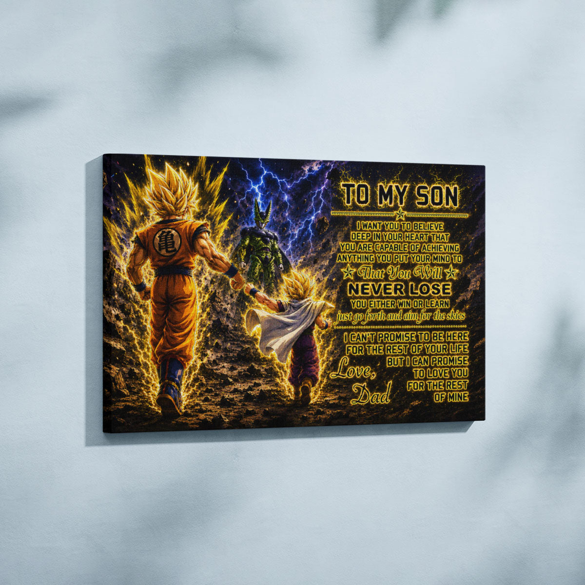 Dragon Ball Z Goku Gohan Canvas Wall Art - To My Son From Dad Meaningful Inspirational Gift - DBZ Anime Ready to Hang Boy Room Decor - DR112