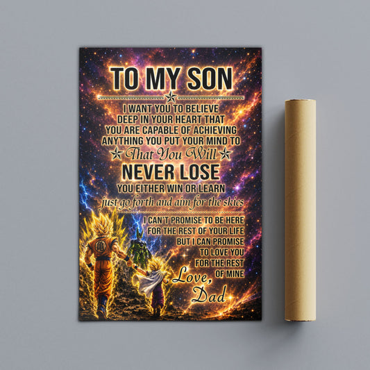 Dragon Ball Z Goku Gohan Canvas Wall Art - To My Son From Dad Meaningful Inspirational Gift - DBZ Anime Ready to Hang Boy Room Decor - DR113