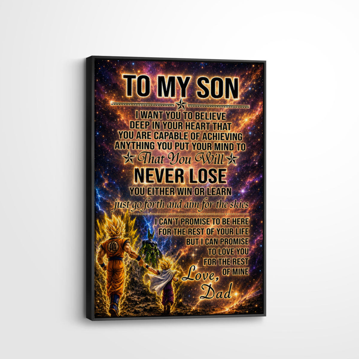 Dragon Ball Z Goku Gohan Canvas Wall Art - To My Son From Dad Meaningful Inspirational Gift - DBZ Anime Ready to Hang Boy Room Decor - DR113