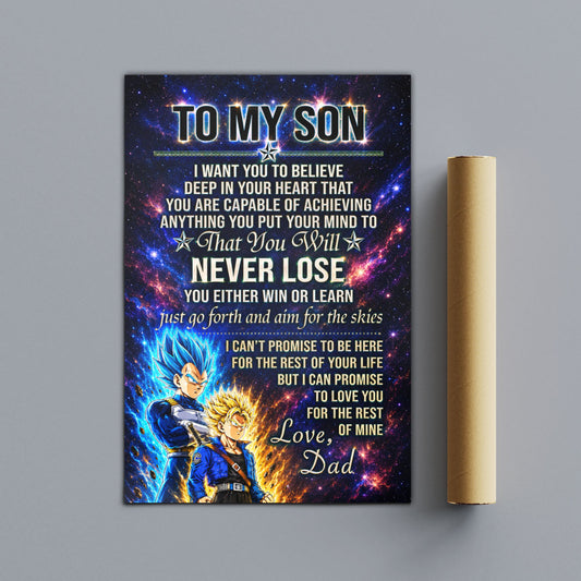 Dragon Ball Z Vegeta and Trunks Canvas Wall Art - To My Son From Dad Meaningful Inspirational Gift - DBZ Anime Ready to Hang Boy Room Decor - DR114