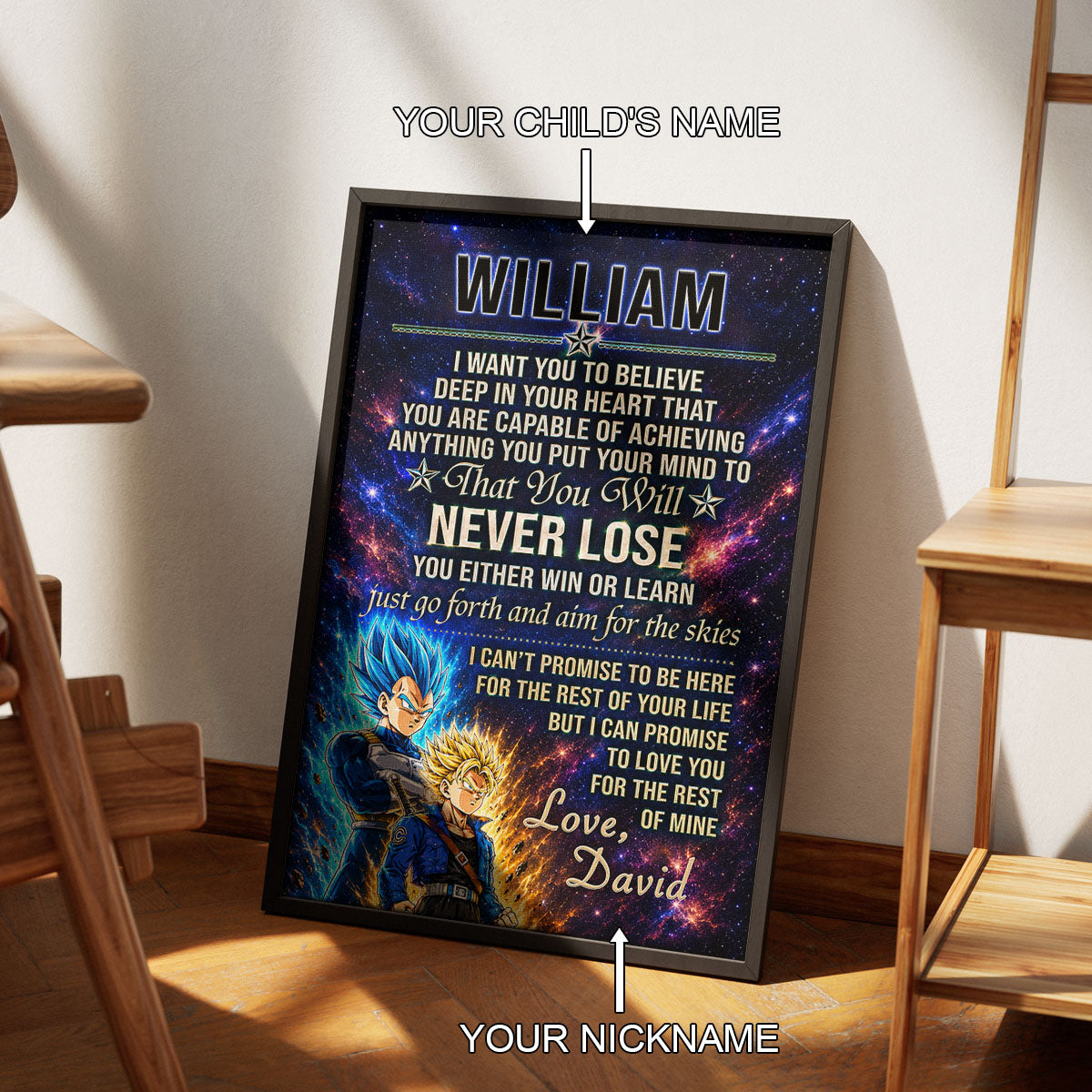 Dragon Ball Z Vegeta and Trunks Canvas Wall Art - To My Son From Dad Meaningful Inspirational Gift - DBZ Anime Ready to Hang Boy Room Decor - DR114