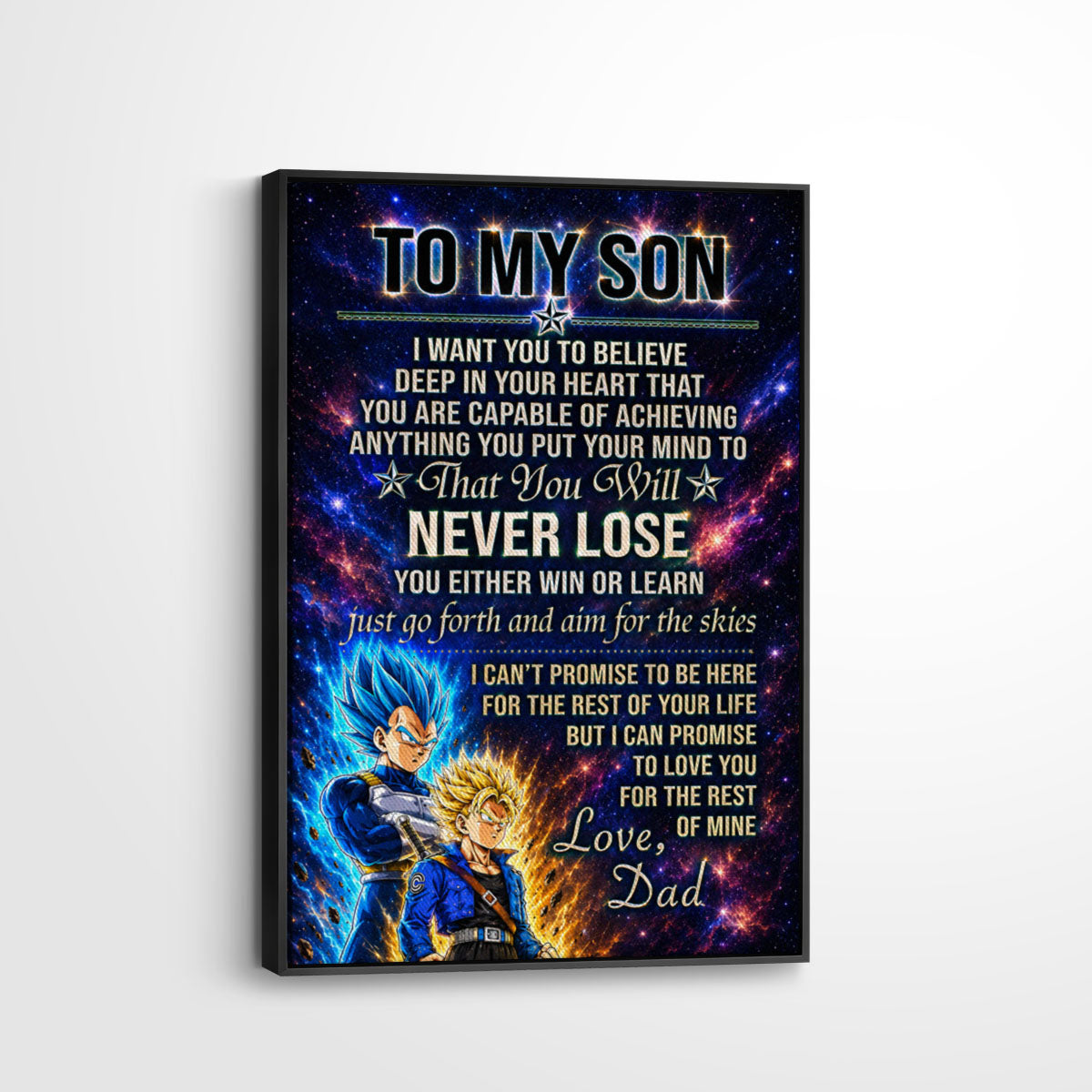 Dragon Ball Z Vegeta and Trunks Canvas Wall Art - To My Son From Dad Meaningful Inspirational Gift - DBZ Anime Ready to Hang Boy Room Decor - DR114