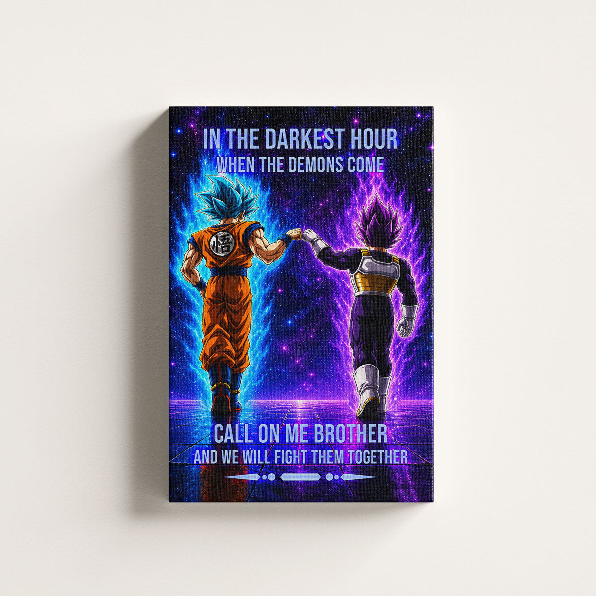 Dragon Ball Super Saiyan Blue Goku & Ultra Ego Vegeta Canvas Wall Art - Motivational Quote “Brother” - Ready to Hang Home Office Decor - DR117
