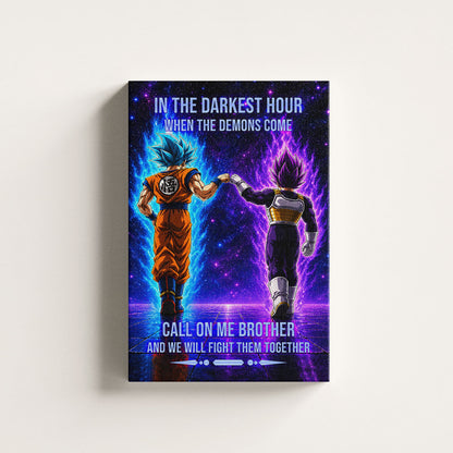 Dragon Ball Super Saiyan Blue Goku & Ultra Ego Vegeta Canvas Wall Art - Motivational Quote “Brother” - Ready to Hang Home Office Decor - DR117