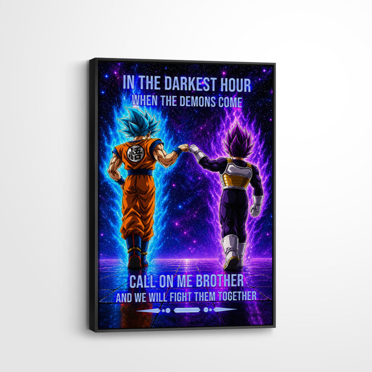 Dragon Ball Super Saiyan Blue Goku & Ultra Ego Vegeta Canvas Wall Art - Motivational Quote “Brother” - Ready to Hang Home Office Decor - DR117