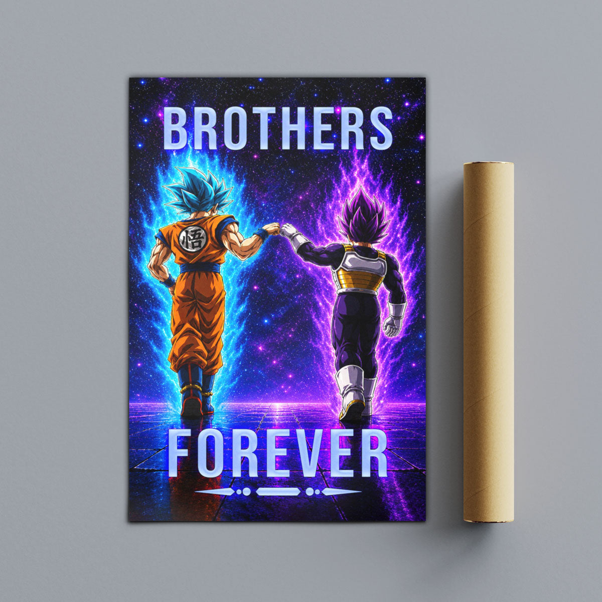 Dragon Ball Super Saiyan Blue Goku & Ultra Ego Vegeta Canvas Wall Art - “Brothers Forever” DBZ Poster - Ready to Hang Home Office Decor - DR118