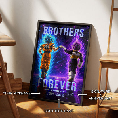 Dragon Ball Super Saiyan Blue Goku & Ultra Ego Vegeta Canvas Wall Art - “Brothers Forever” DBZ Poster - Ready to Hang Home Office Decor - DR118