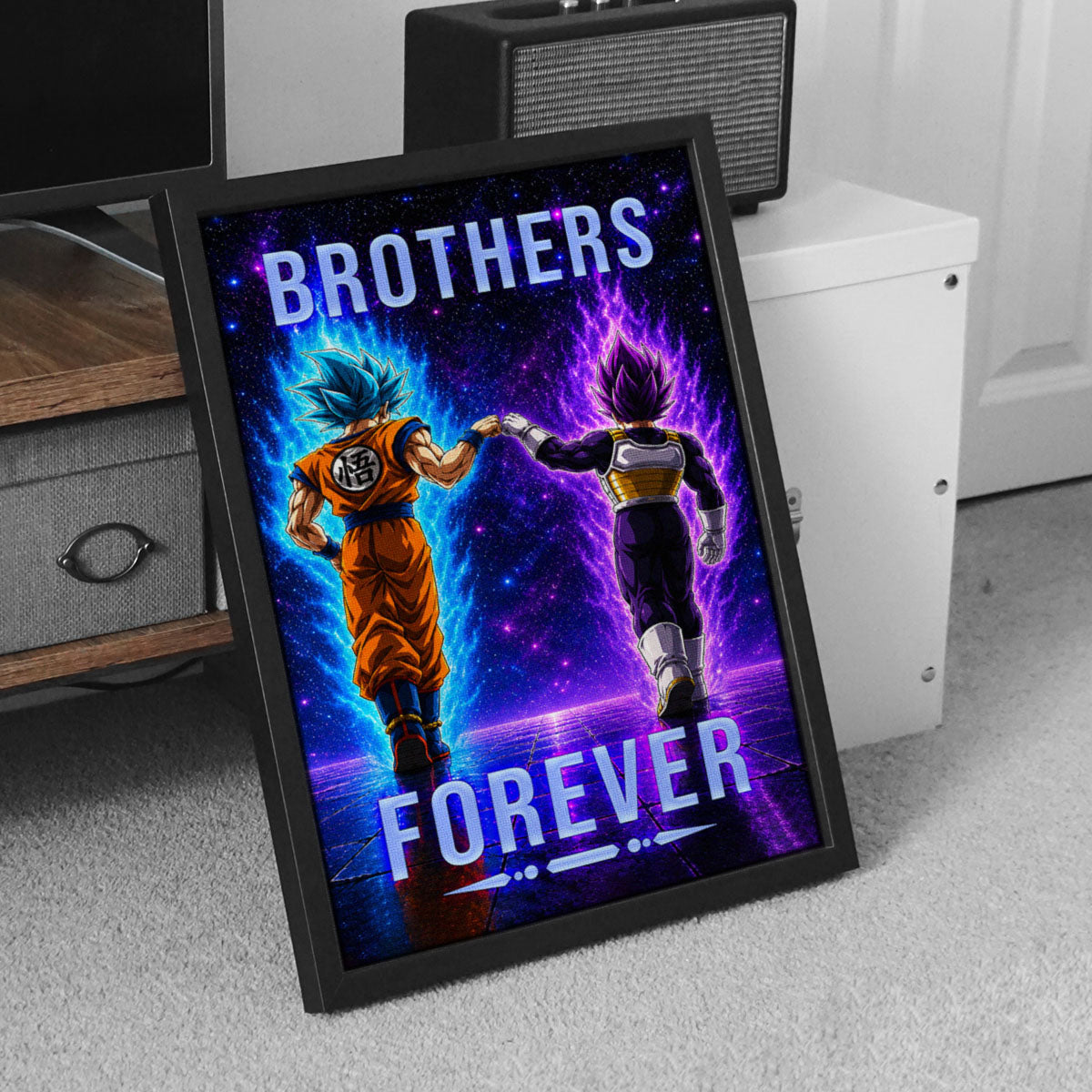 Dragon Ball Super Saiyan Blue Goku & Ultra Ego Vegeta Canvas Wall Art - “Brothers Forever” DBZ Poster - Ready to Hang Home Office Decor - DR118