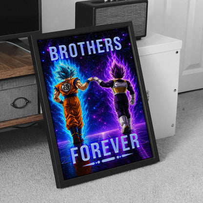 Dragon Ball Super Saiyan Blue Goku & Ultra Ego Vegeta Canvas Wall Art - “Brothers Forever” DBZ Poster - Ready to Hang Home Office Decor - DR118