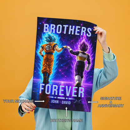 Dragon Ball Super Saiyan Blue Goku & Ultra Ego Vegeta Canvas Wall Art - “Brothers Forever” DBZ Poster - Ready to Hang Home Office Decor - DR118