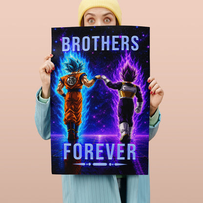 Dragon Ball Super Saiyan Blue Goku & Ultra Ego Vegeta Canvas Wall Art - “Brothers Forever” DBZ Poster - Ready to Hang Home Office Decor - DR118