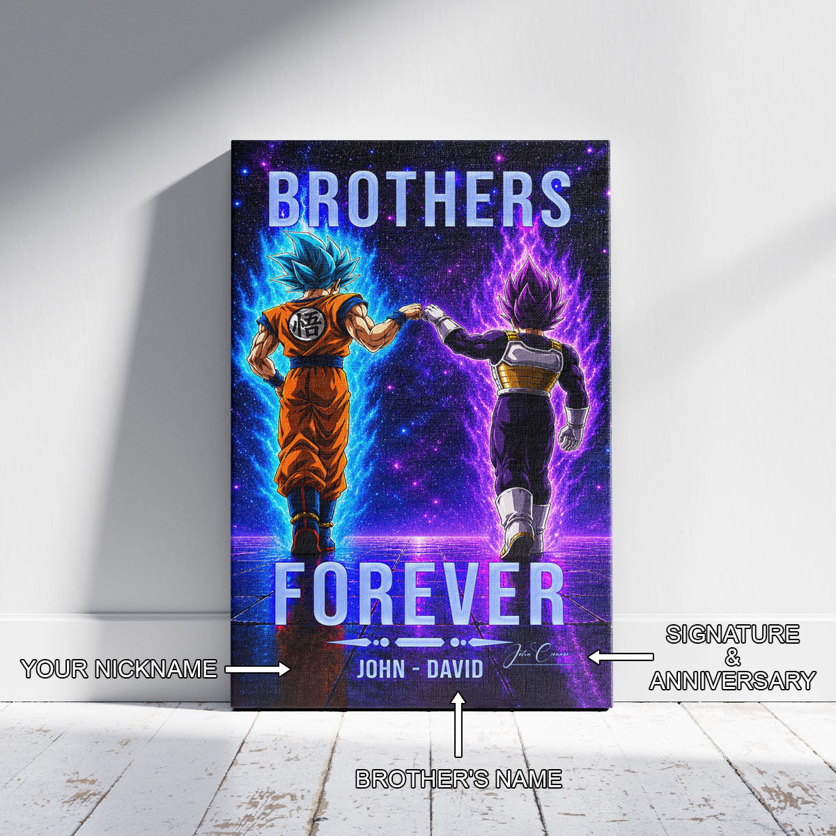 Dragon Ball Super Saiyan Blue Goku & Ultra Ego Vegeta Canvas Wall Art - “Brothers Forever” DBZ Poster - Ready to Hang Home Office Decor - DR118