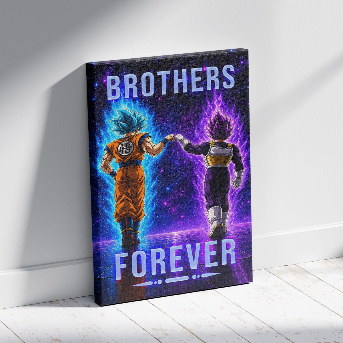Dragon Ball Super Saiyan Blue Goku & Ultra Ego Vegeta Canvas Wall Art - “Brothers Forever” DBZ Poster - Ready to Hang Home Office Decor - DR118