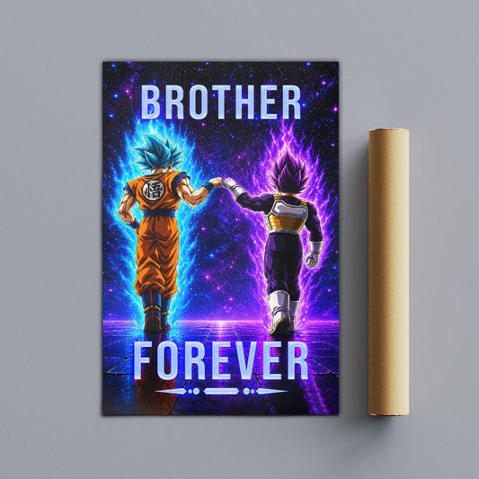 Dragon Ball Super Saiyan Blue Goku & Ultra Ego Vegeta Canvas Wall Art - “Brother Forever” DBZ Poster - Ready to Hang Home Office Decor - DR119