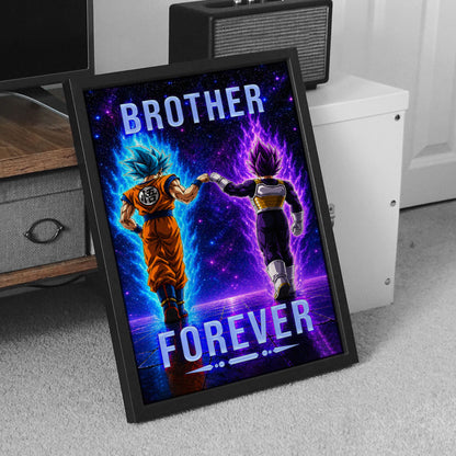 Dragon Ball Super Saiyan Blue Goku & Ultra Ego Vegeta Canvas Wall Art - “Brother Forever” DBZ Poster - Ready to Hang Home Office Decor - DR119
