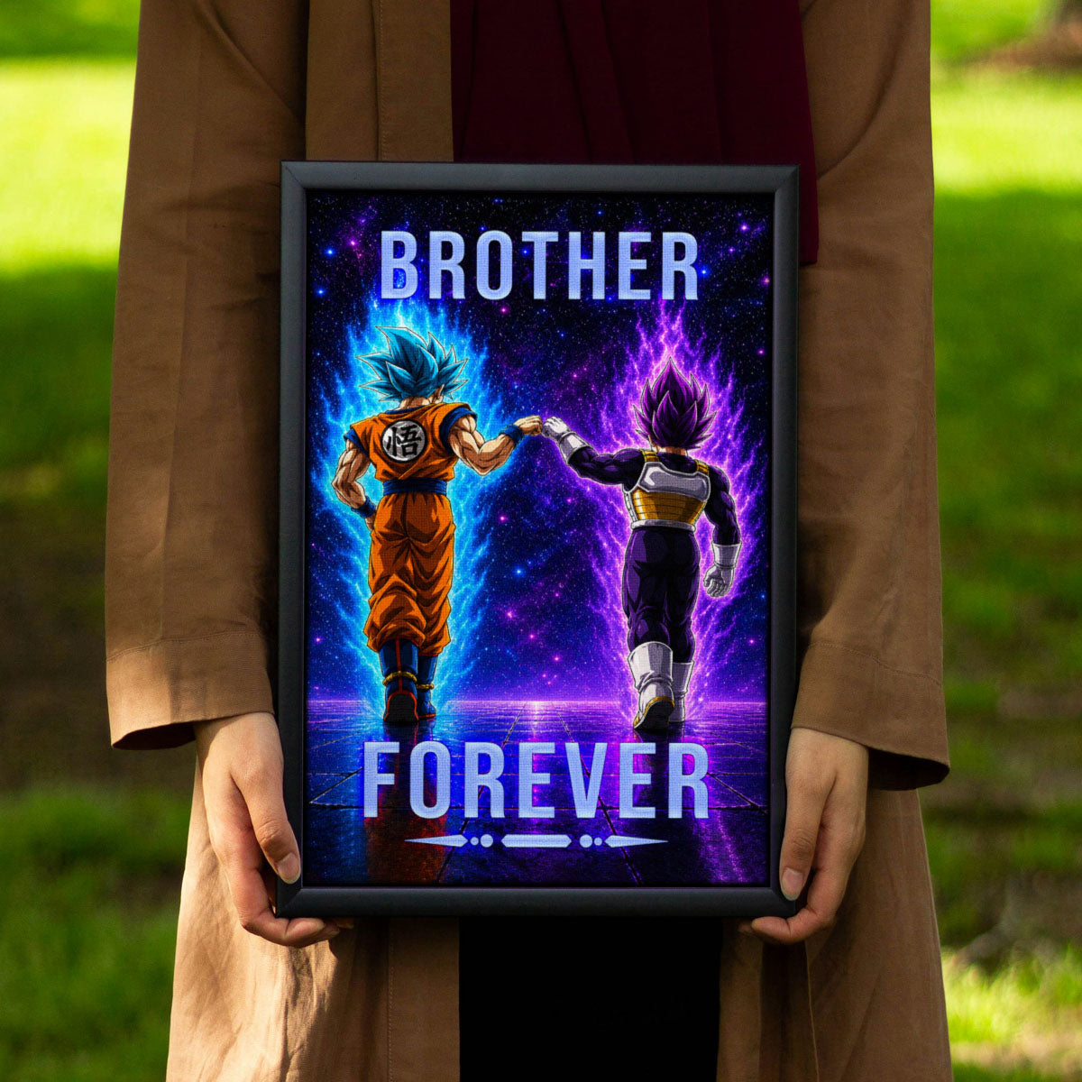 Dragon Ball Super Saiyan Blue Goku & Ultra Ego Vegeta Canvas Wall Art - “Brother Forever” DBZ Poster - Ready to Hang Home Office Decor - DR119