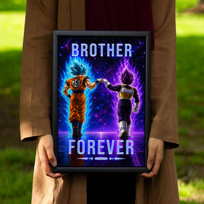 Dragon Ball Super Saiyan Blue Goku & Ultra Ego Vegeta Canvas Wall Art - “Brother Forever” DBZ Poster - Ready to Hang Home Office Decor - DR119