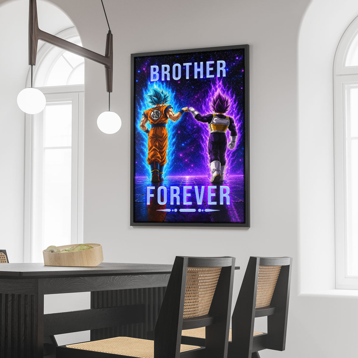 Dragon Ball Super Saiyan Blue Goku & Ultra Ego Vegeta Canvas Wall Art - “Brother Forever” DBZ Poster - Ready to Hang Home Office Decor - DR119