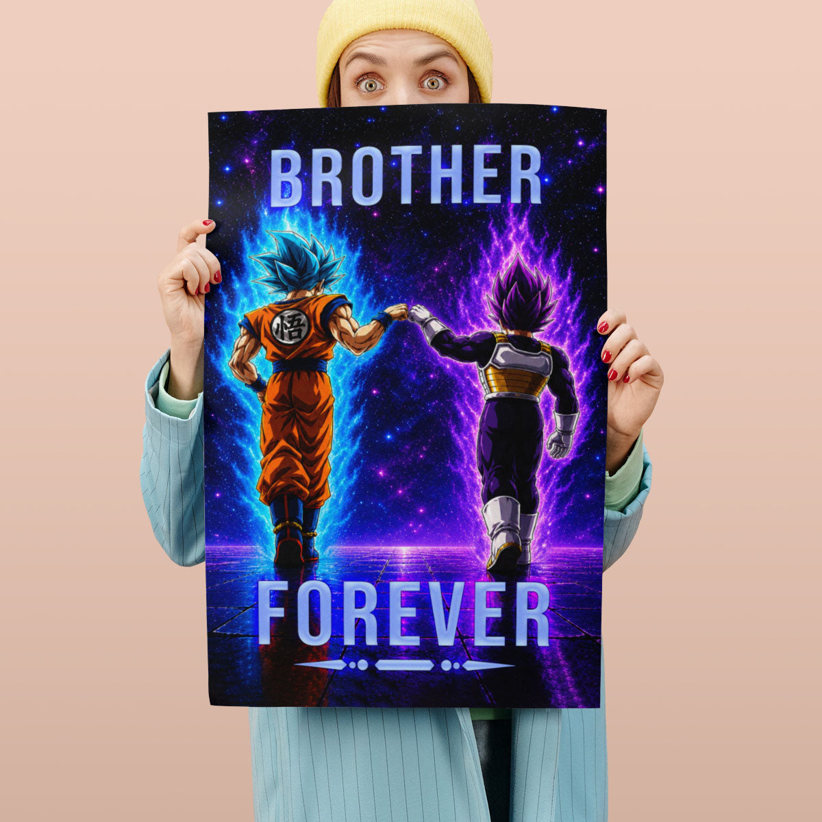 Dragon Ball Super Saiyan Blue Goku & Ultra Ego Vegeta Canvas Wall Art - “Brother Forever” DBZ Poster - Ready to Hang Home Office Decor - DR119