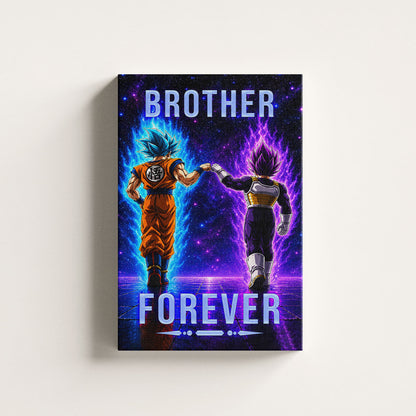 Dragon Ball Super Saiyan Blue Goku & Ultra Ego Vegeta Canvas Wall Art - “Brother Forever” DBZ Poster - Ready to Hang Home Office Decor - DR119