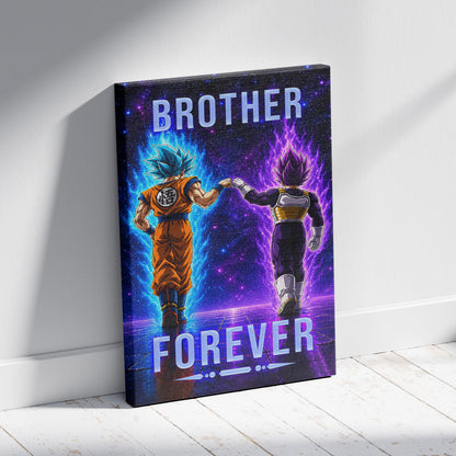 Dragon Ball Super Saiyan Blue Goku & Ultra Ego Vegeta Canvas Wall Art - “Brother Forever” DBZ Poster - Ready to Hang Home Office Decor - DR119