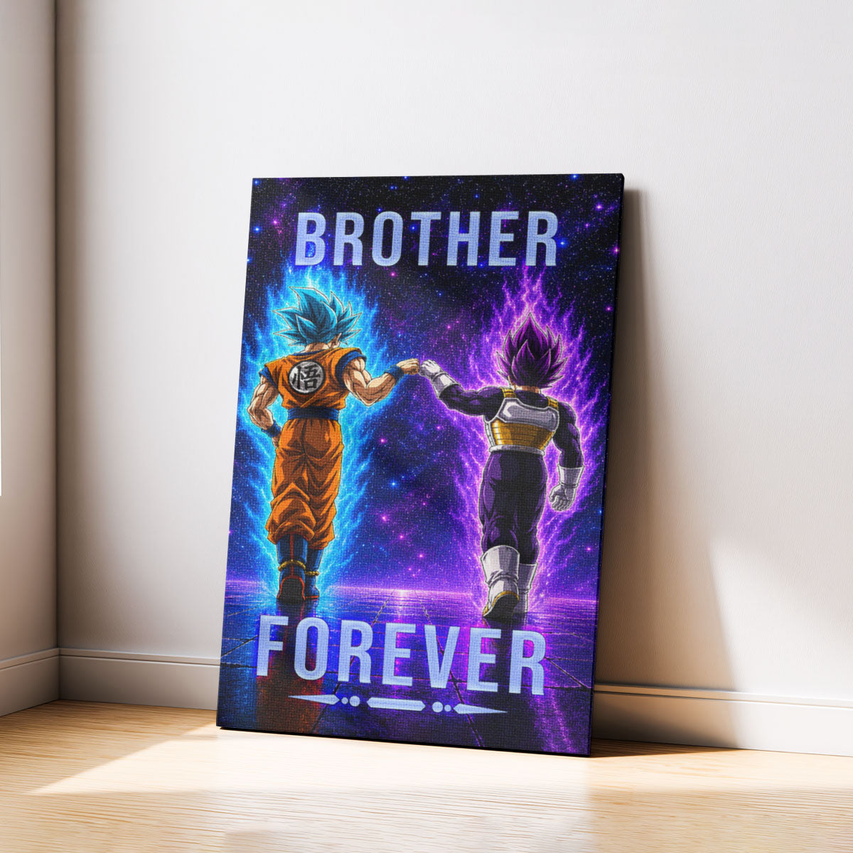 Dragon Ball Super Saiyan Blue Goku & Ultra Ego Vegeta Canvas Wall Art - “Brother Forever” DBZ Poster - Ready to Hang Home Office Decor - DR119