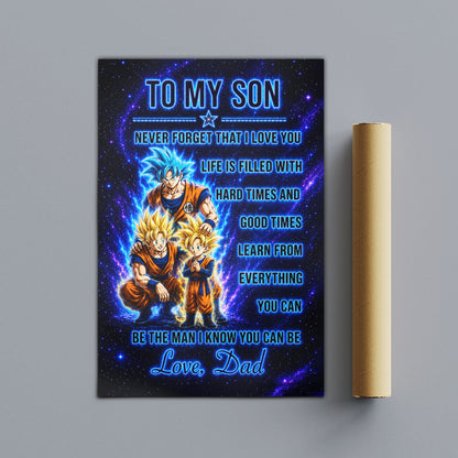 To My Son From Dad Dragon Ball Z Goku Gohan Canvas Wall Art - DBZ Poster Meaningful Inspirational Gift - Ready to Hang Boy Room Decor - DR120