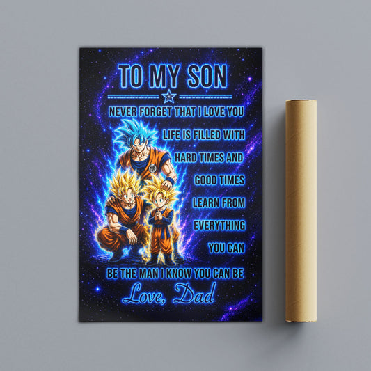 To My Son From Dad Dragon Ball Z Goku Gohan Canvas Wall Art - DBZ Poster Meaningful Inspirational Gift - Ready to Hang Boy Room Decor - DR120