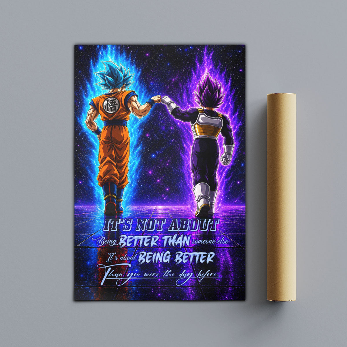 Dragon Ball Super Saiyan Blue Goku & Ultra Ego Vegeta Canvas Wall Art - DBZ Motivational Poster "Being Better Than Yesterday" Home Office Decor - DR121