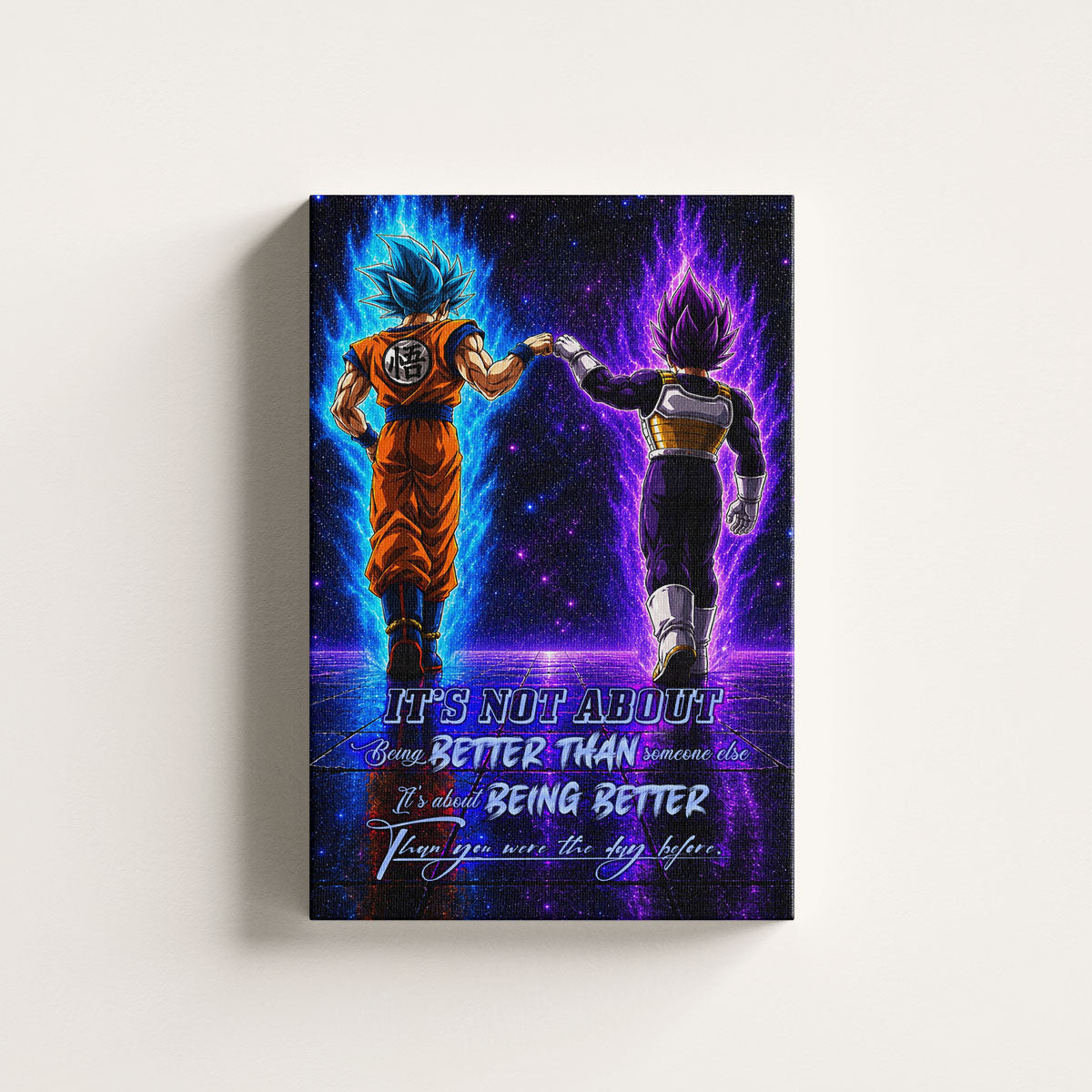 Dragon Ball Super Saiyan Blue Goku & Ultra Ego Vegeta Canvas Wall Art - DBZ Motivational Poster "Being Better Than Yesterday" Home Office Decor - DR121