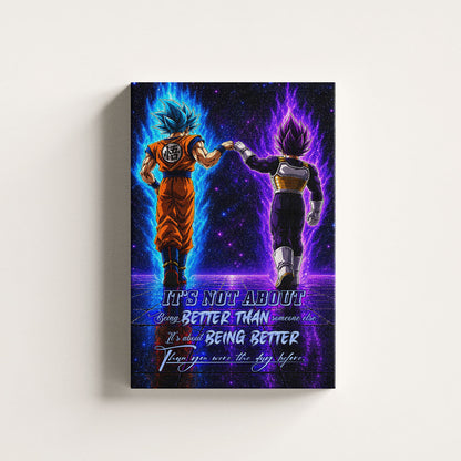 Dragon Ball Super Saiyan Blue Goku & Ultra Ego Vegeta Canvas Wall Art - DBZ Motivational Poster "Being Better Than Yesterday" Home Office Decor - DR121