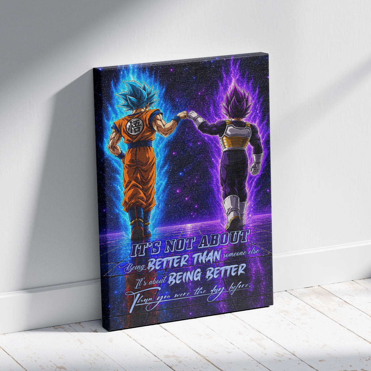 Dragon Ball Super Saiyan Blue Goku & Ultra Ego Vegeta Canvas Wall Art - DBZ Motivational Poster "Being Better Than Yesterday" Home Office Decor - DR121