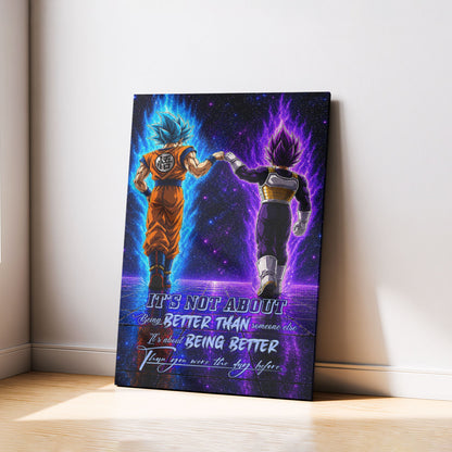 Dragon Ball Super Saiyan Blue Goku & Ultra Ego Vegeta Canvas Wall Art - DBZ Motivational Poster "Being Better Than Yesterday" Home Office Decor - DR121