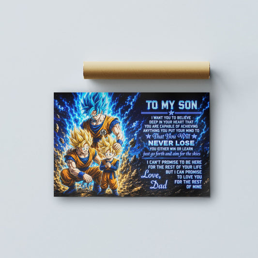 To My Son From Dad Dragon Ball Z Goku Gohan Canvas Wall Art - DBZ Poster Meaningful Inspirational Gift - Ready to Hang Boy Room Decor - DR123