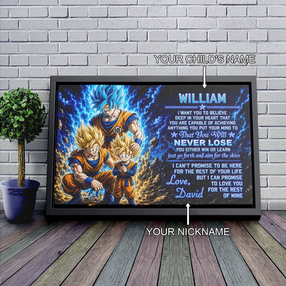 To My Son From Dad Dragon Ball Z Goku Gohan Canvas Wall Art - DBZ Poster Meaningful Inspirational Gift - Ready to Hang Boy Room Decor - DR123