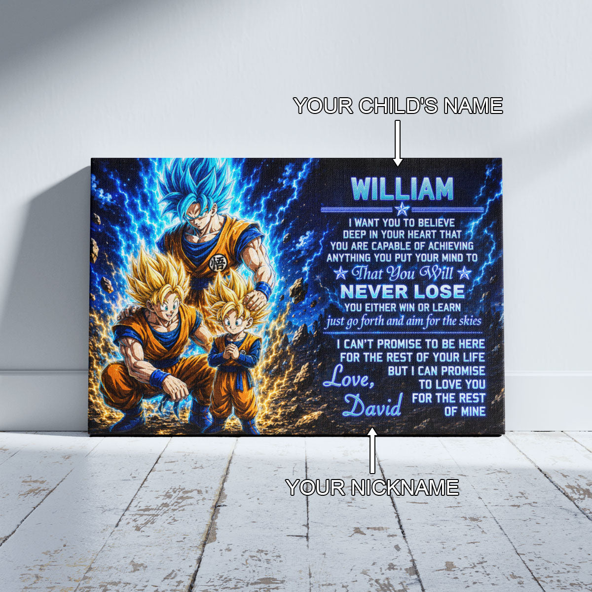 To My Son From Dad Dragon Ball Z Goku Gohan Canvas Wall Art - DBZ Poster Meaningful Inspirational Gift - Ready to Hang Boy Room Decor - DR123