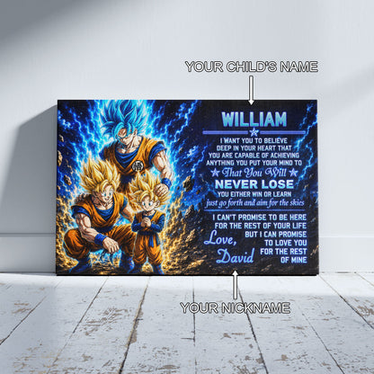 To My Son From Dad Dragon Ball Z Goku Gohan Canvas Wall Art - DBZ Poster Meaningful Inspirational Gift - Ready to Hang Boy Room Decor - DR123