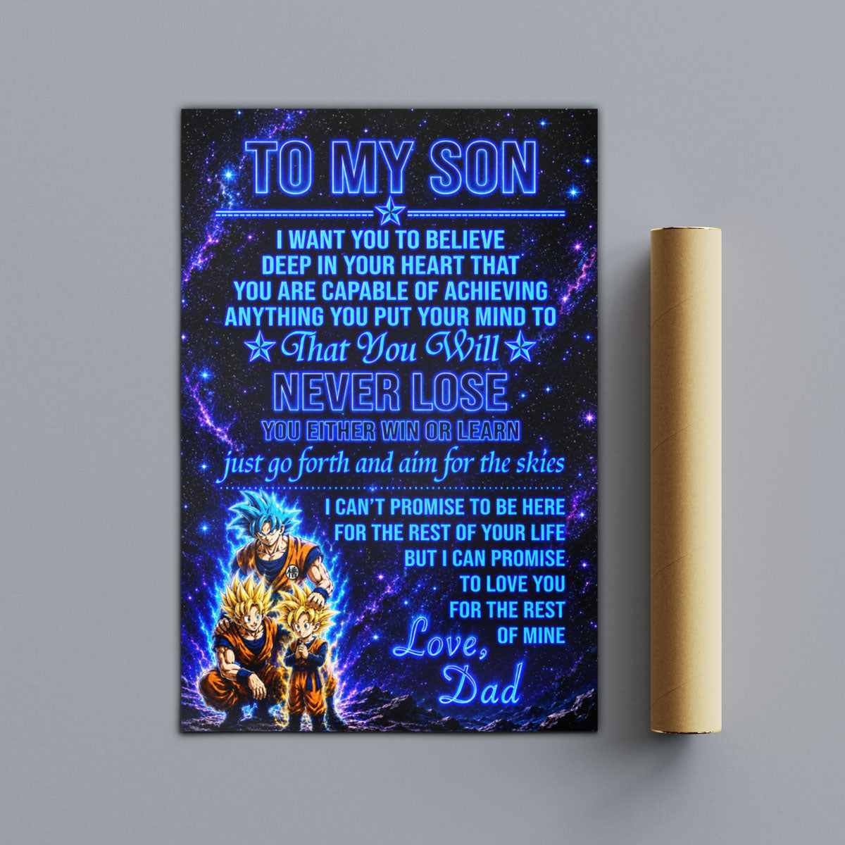 To My Son From Dad Dragon Ball Z Goku Gohan Canvas Wall Art - DBZ Poster Meaningful Inspirational Gift - Ready to Hang Boy Room Decor - DR124