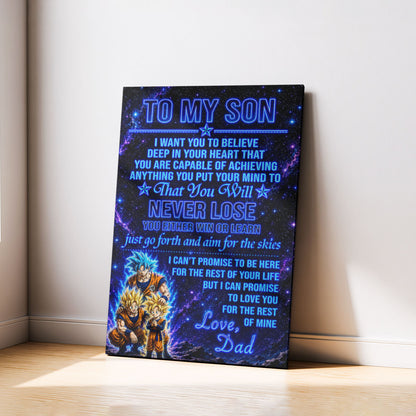 To My Son From Dad Dragon Ball Z Goku Gohan Canvas Wall Art - DBZ Poster Meaningful Inspirational Gift - Ready to Hang Boy Room Decor - DR124