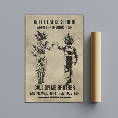 Dragon Ball Super Saiyan Blue Goku & Ultra Ego Vegeta Canvas Wall Art - Motivational Quote “Brother” - Ready to Hang Home Office Decor - DR125