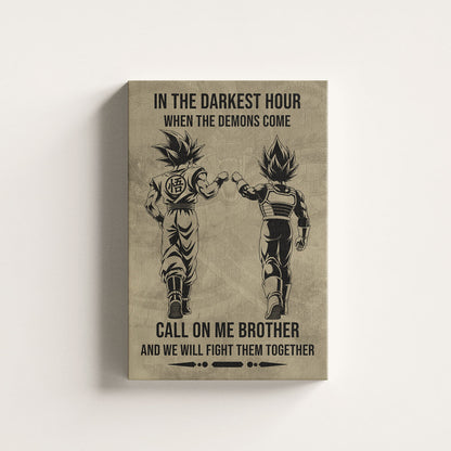 Dragon Ball Super Saiyan Blue Goku & Ultra Ego Vegeta Canvas Wall Art - Motivational Quote “Brother” - Ready to Hang Home Office Decor - DR125