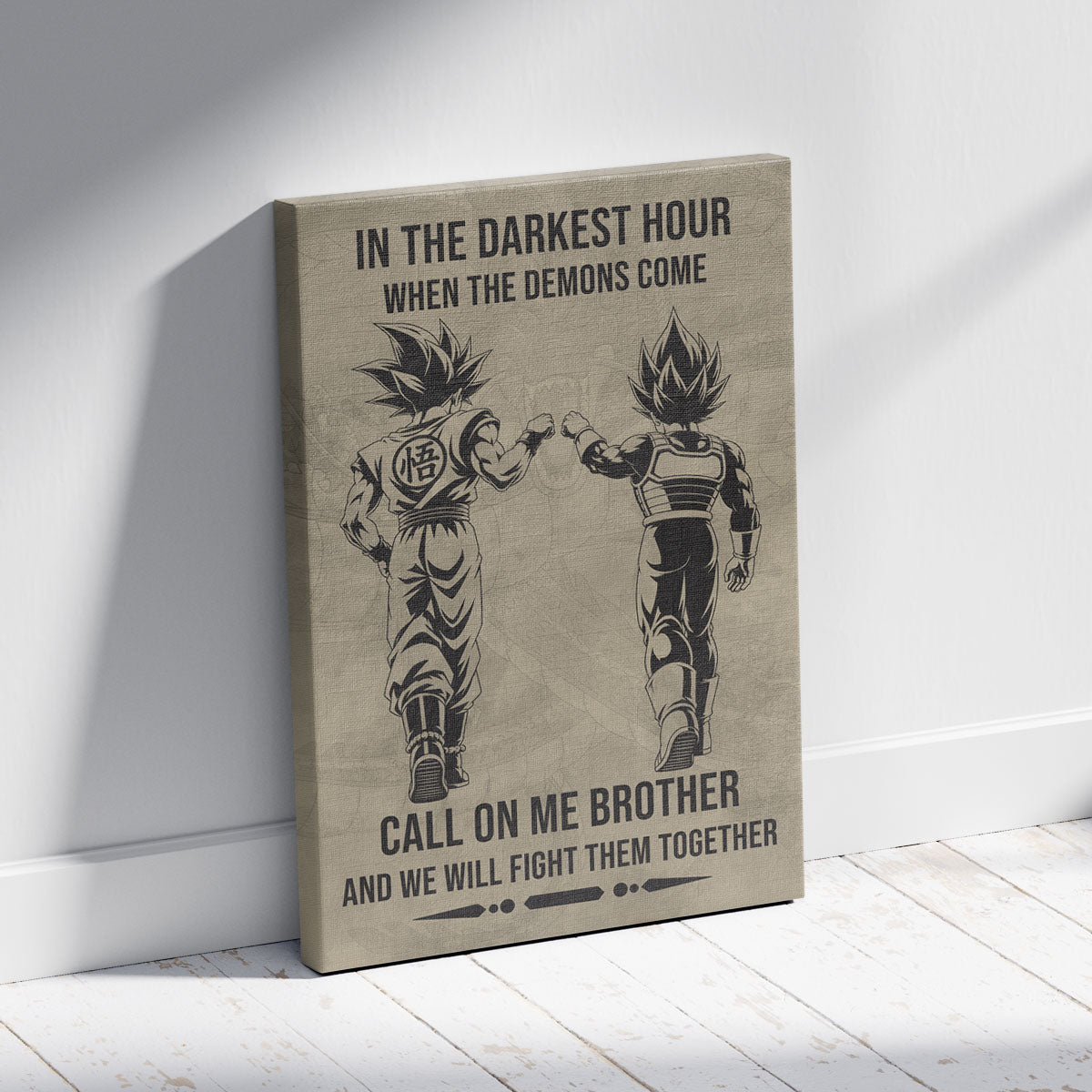 Dragon Ball Super Saiyan Blue Goku & Ultra Ego Vegeta Canvas Wall Art - Motivational Quote “Brother” - Ready to Hang Home Office Decor - DR125