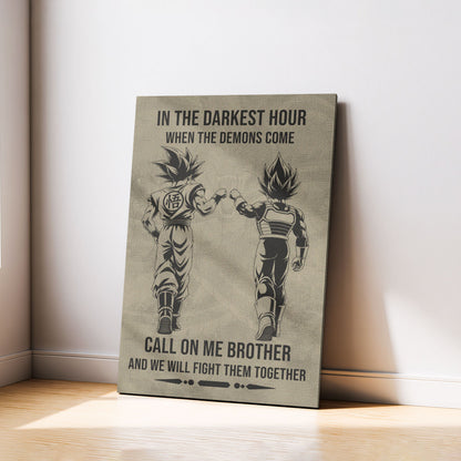 Dragon Ball Super Saiyan Blue Goku & Ultra Ego Vegeta Canvas Wall Art - Motivational Quote “Brother” - Ready to Hang Home Office Decor - DR125
