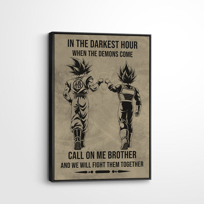 Dragon Ball Super Saiyan Blue Goku & Ultra Ego Vegeta Canvas Wall Art - Motivational Quote “Brother” - Ready to Hang Home Office Decor - DR125